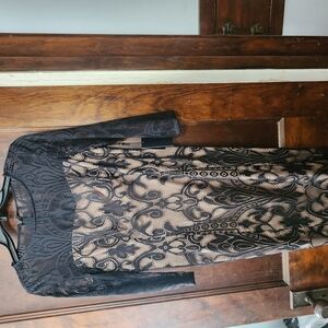 Elegant Black and Tan Lace Dress